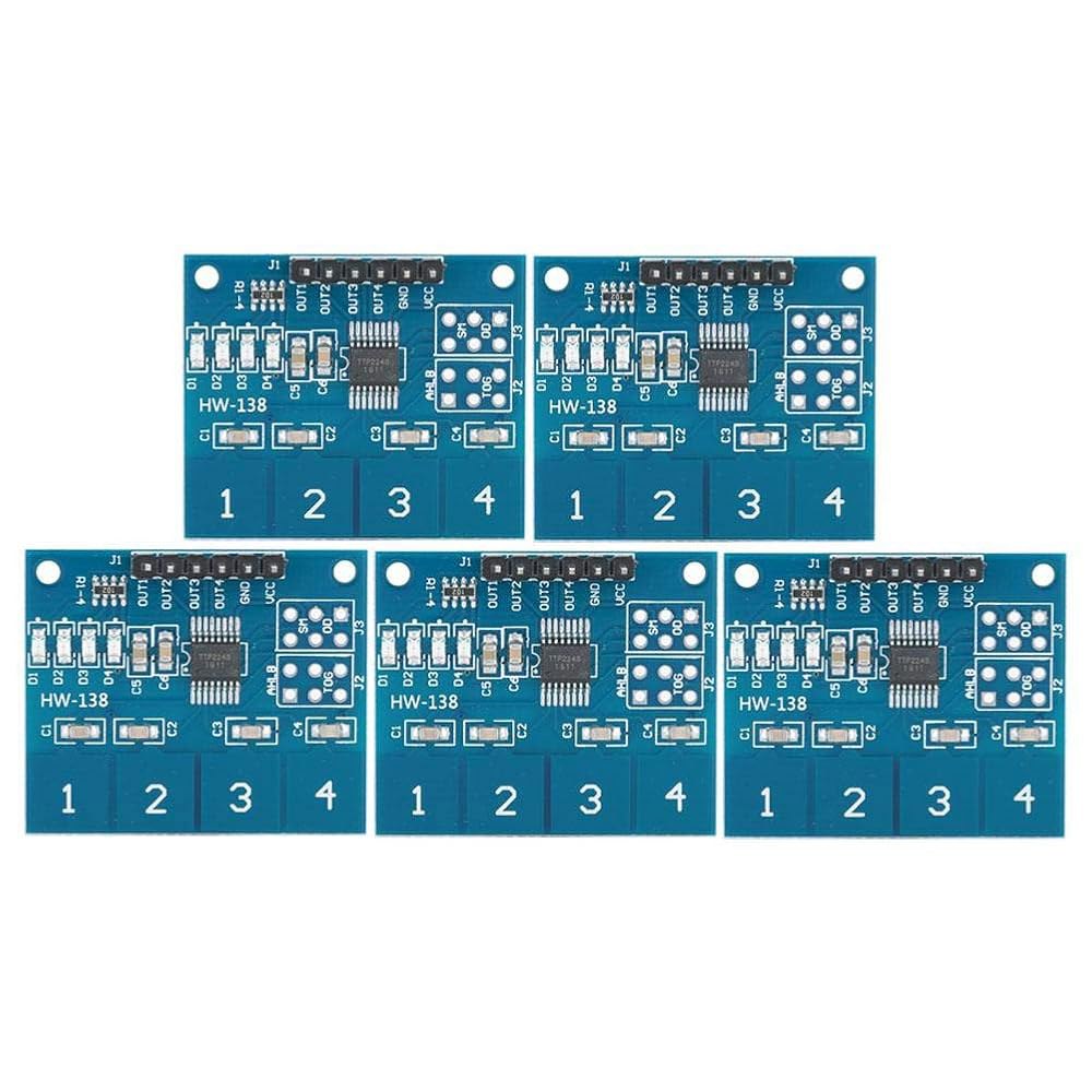 Liccx 5Pcs 터치 스위치 모듈, TTP224 디지털 정전식 센서 스위치, 4채널 전기 장비 - 상품 이미지