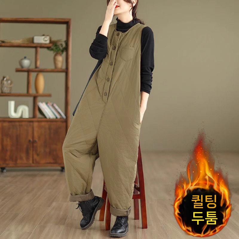 점프수트 팬츠 멜빵바지 누빔 반팔 점프슈트 린넨 데님 오버롤 와이드 여성 여름 원피스 여자 - 상세 이미지 3