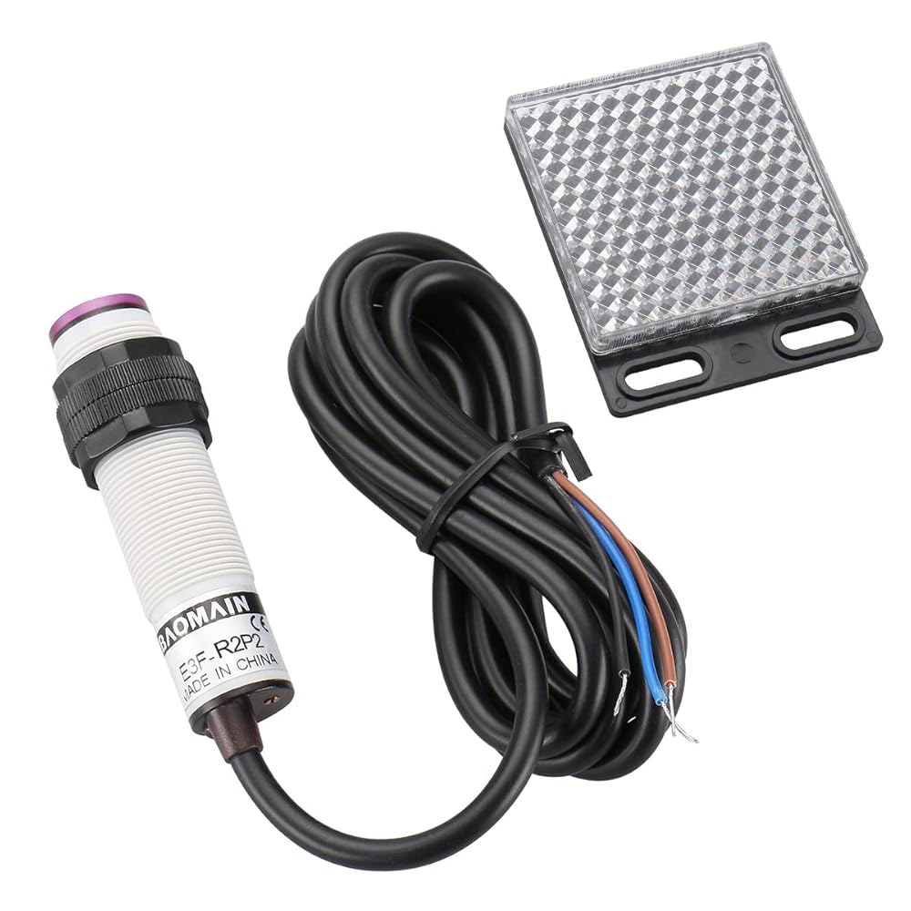 바오메인 광전 센서 E3F-R2P2 반사 광학 스위치 DC 10-30V PNP NC 감지 거리 2m(반사판 패널 3선 포함) - 상품 이미지