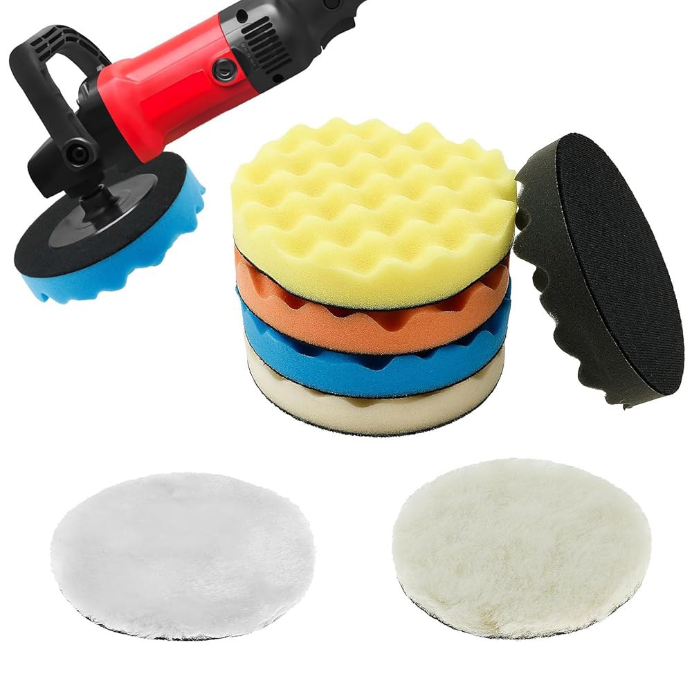 OKYMOTOR 버퍼링 연마 패드 6인치, 7PCS 차량 및 스펀지 키트 자동차 연마, 보트 복합재 왁싱, 6인치 백플레이트 RO /DA /GA 장착 - 상품 이미지