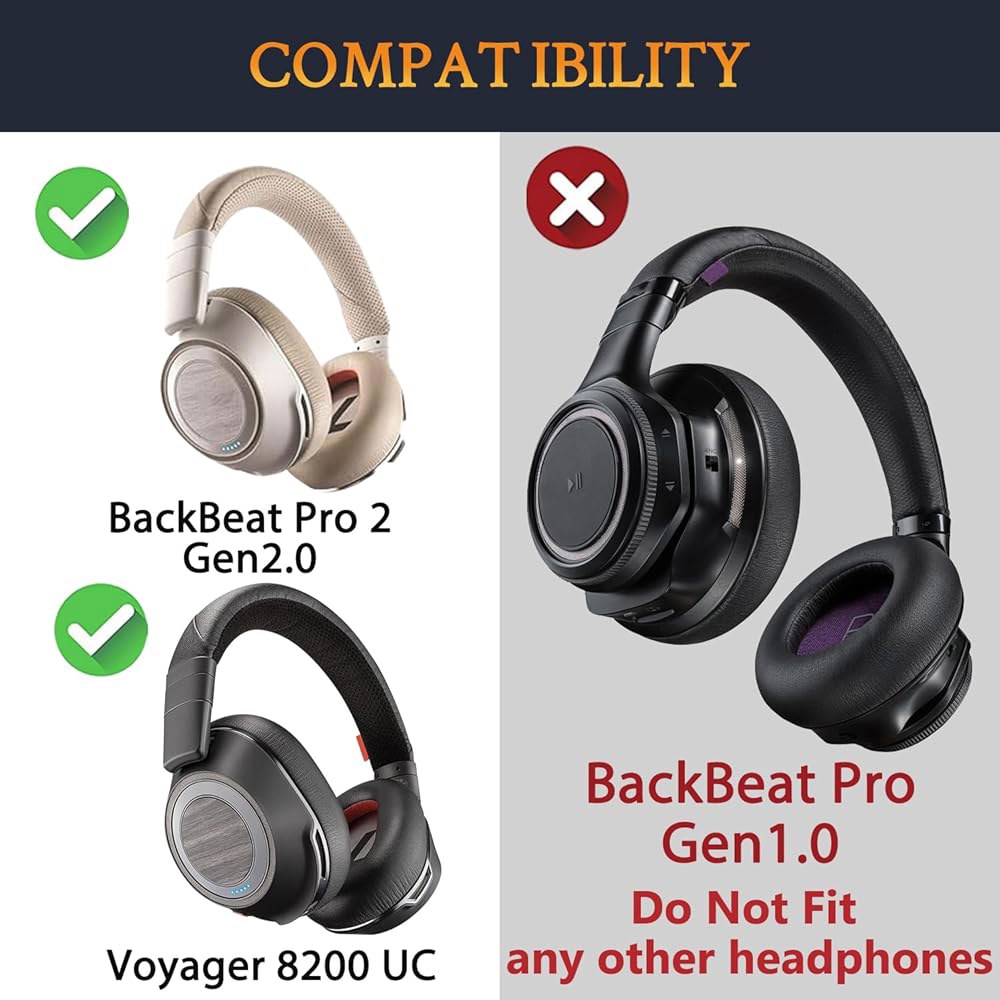 SOULWIT 쿨링-젤 이어패드, Plantronics BackBeat Pro 2, 보이저 8200 UC 헤드폰, 고밀도 소음 차단 폼이 장착된 이어패드 쿠션 교체 - 골드 - 상세 이미지 2
