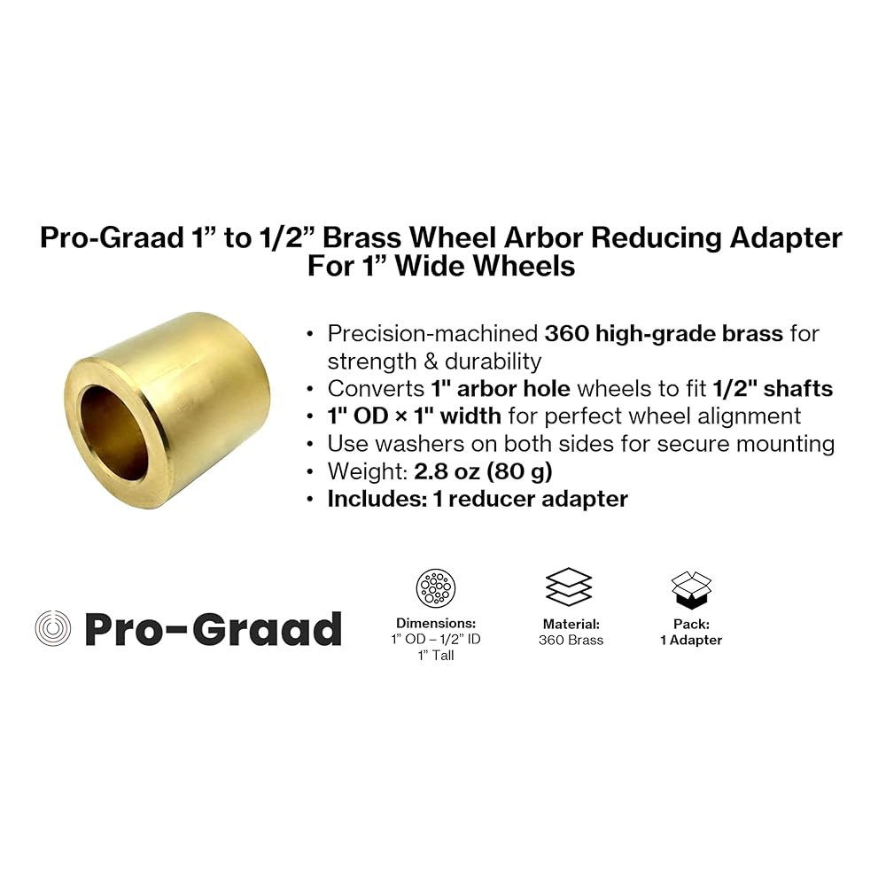Pro-Grad 1 u201D에서 1/2 u201D ID Arbor Hole 감속기 부싱, 와이드 휠용 황동 휠 센터 리듀서 어댑터, 샤프트 벤치 모터 및 버퍼에 사용 가능 - 상세 이미지 3