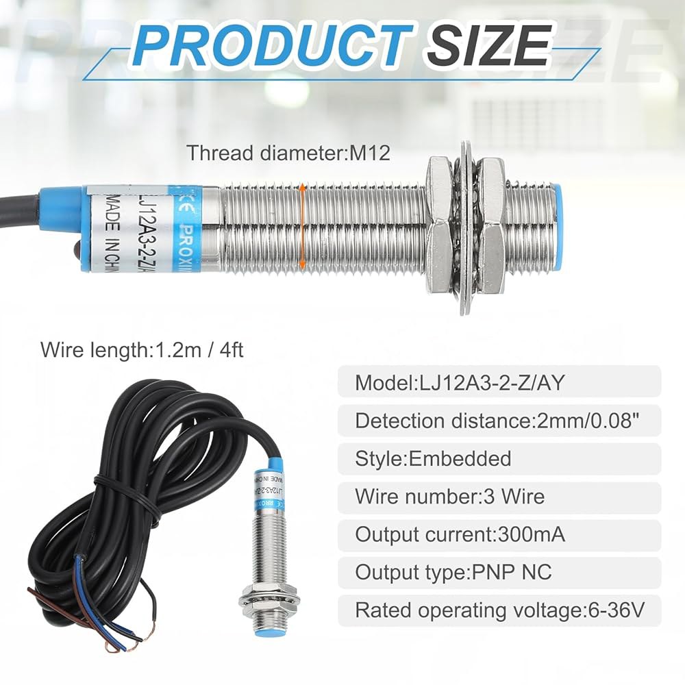 MECCANIXITY 유도 근접 센서, PNP NC M12 DC 6-36V 300mA 스위치 감지기 접근 센서 산업 자동화를 위한 2mm 3 와이어 LJ12A3-2-Z /AY - 상세 이미지 2