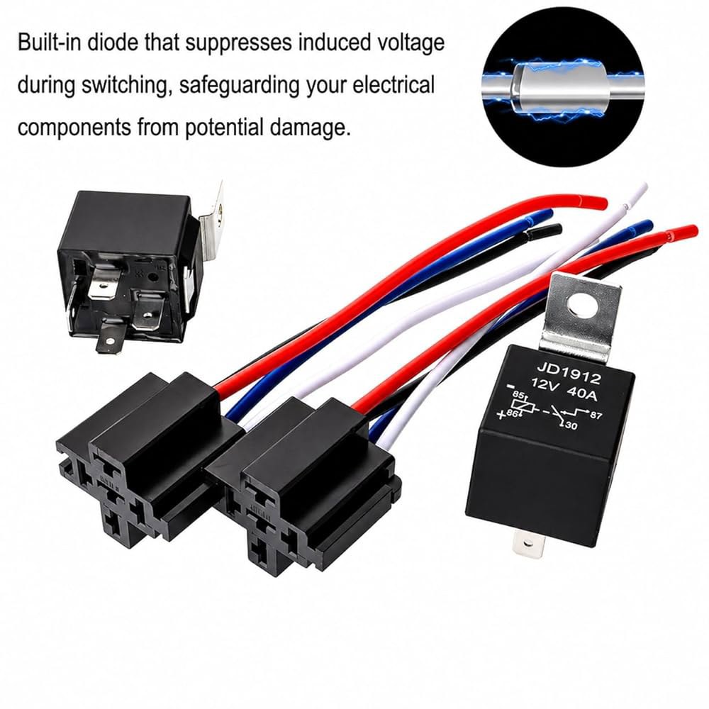 게빌데 2pcs 12V 40A 4핀 SPST 자동차 릴레이 하네스 JD1912, 트럭 밴 보트 모터사이클용 다이오드가 내장된 12AWG 소켓 - 상세 이미지 2