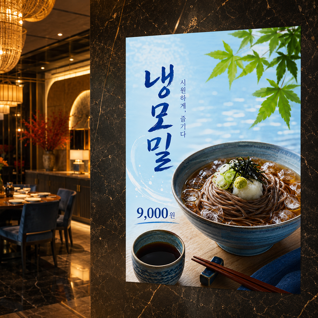 냉모밀 포스터 제작 여름 메뉴 인쇄 디자인 식당 C 반광택 인화지 235g A3 - 상품 이미지
