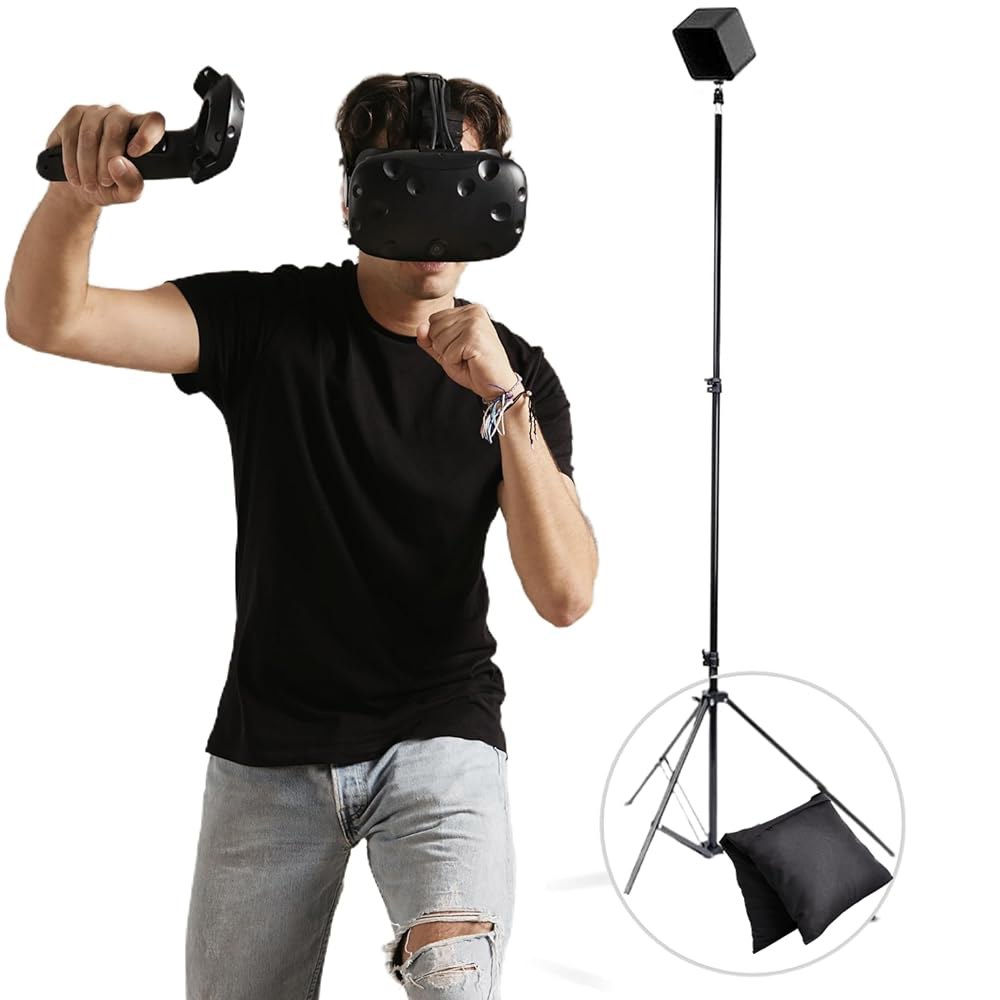 스카이윈 VR 삼각대 스탠드, HTC 바이브 기지국 호환 센서 스탠드 및 또는 오큘러스 트 컨스텔레이션용 마운트 (1개 삼각대) 1 Stand Black - 상품 이미지