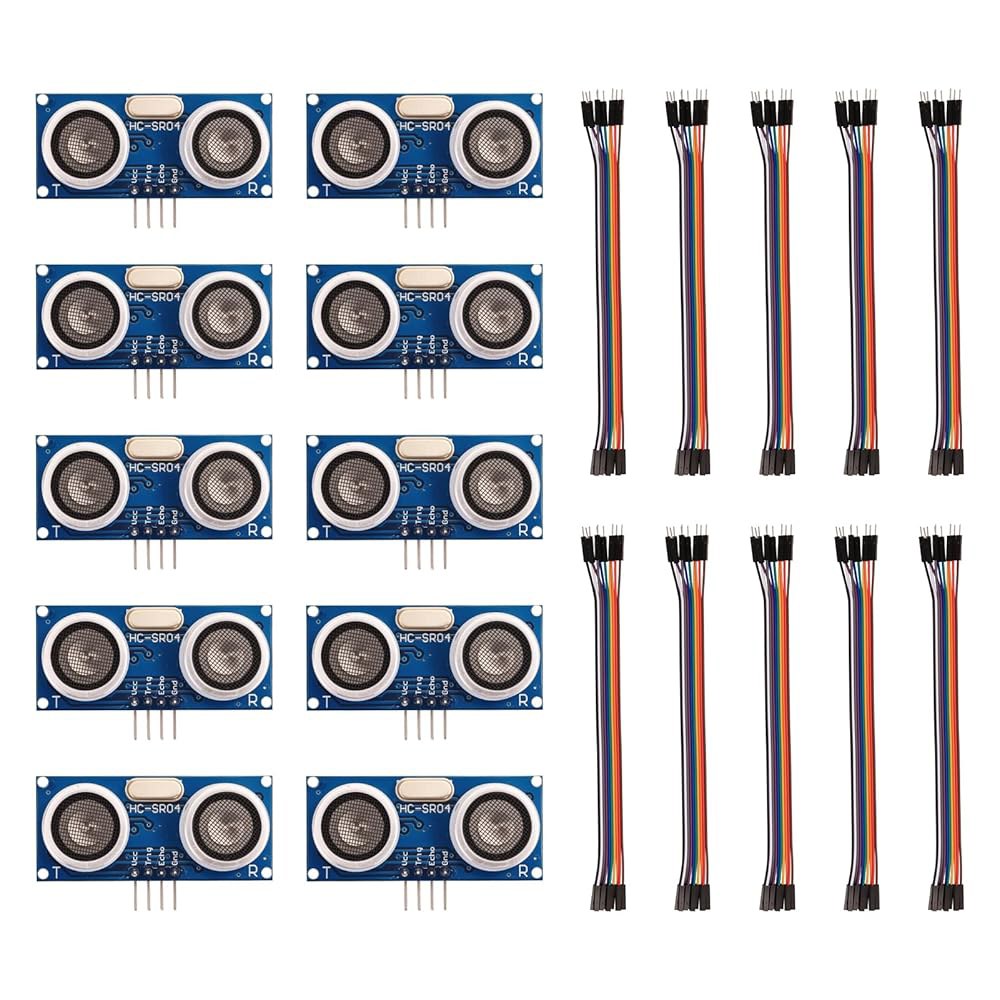 10PCS HC-SR04 거리 센서 키트 방수 고정밀 저전력 소비, Arduino U NO M EGA 라즈베리 파이 로봇 X Bee Zig Bee, 10 듀폰 와이어 포함 - 상품 이미지