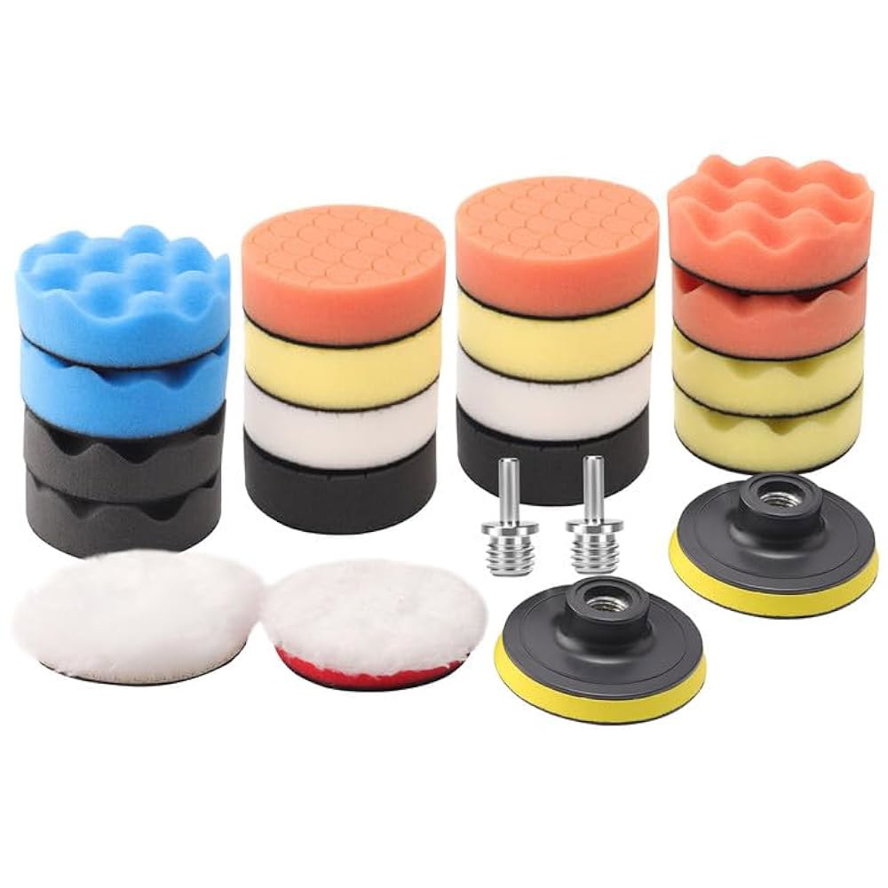 ZFE 3 (80mm) 드릴 연마 키트, 드릴용 22Pcs 자동차 폼 완충 패드, 디테일 키트 울 패드 왁스 버퍼 폴리셔 부착, M14 스레드 백킹 어댑터 포함 - 상품 이미지
