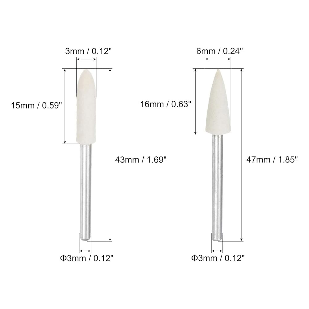 uxcell 3mm 6mm 울 펠트 장착 포인트 테이퍼드 원뿔형 연마 비트 버프 휠, 1/8인치 섕크 48개 포함 - 상세 이미지 2