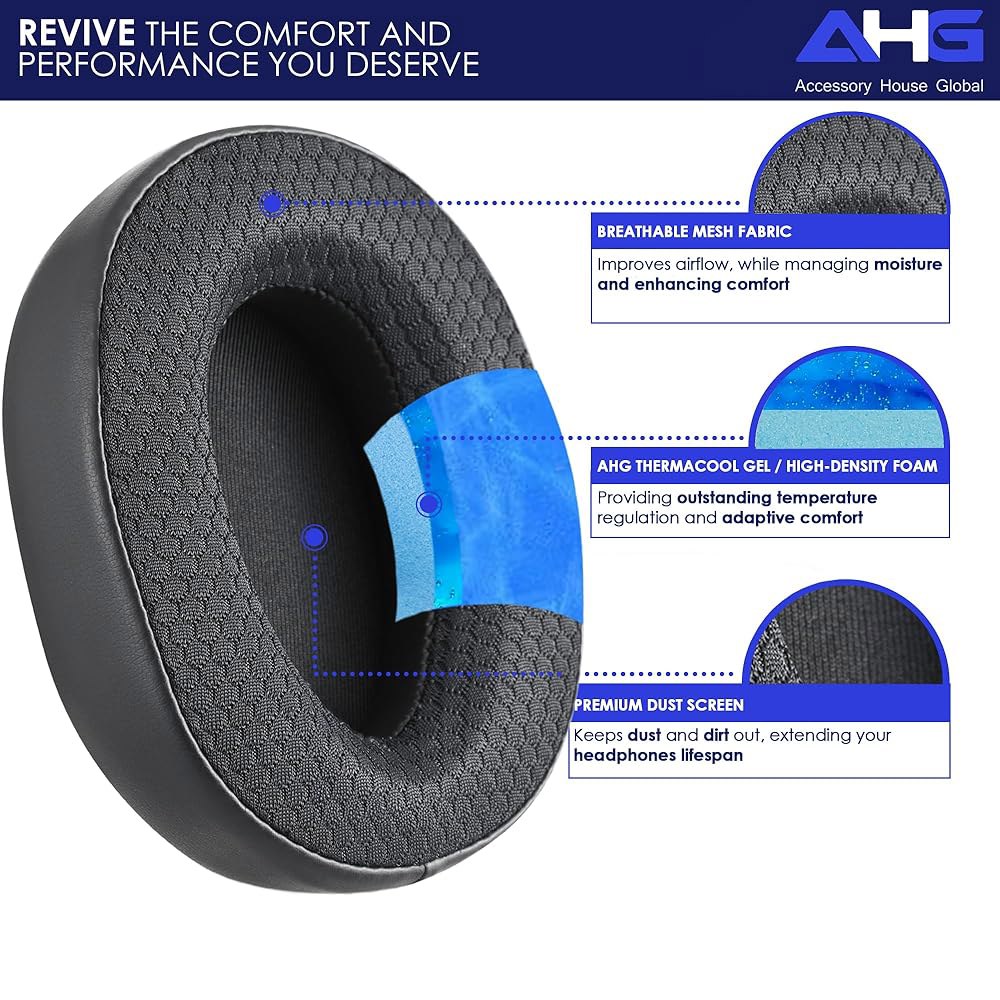 AHG 액세서리 하우스 글로벌 쿨 젤 교체 WH-H900N 이어 패드 /MDR-100ABN 쿠션. 소니 및 MDR-100ABN 헤드폰(블랙)과 호환됩니다. 쿨링 | 간편한 DIY - 상세 이미지 2