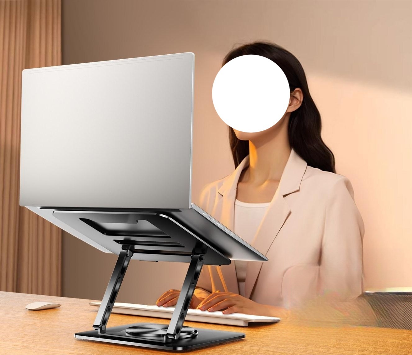 기계식 암 스탠드 높이조절 노트북거치대 회전형 브릴리언트실버 플래그십 합금 미끄럼방지 펀칭디테일 냉각 - 상품 이미지