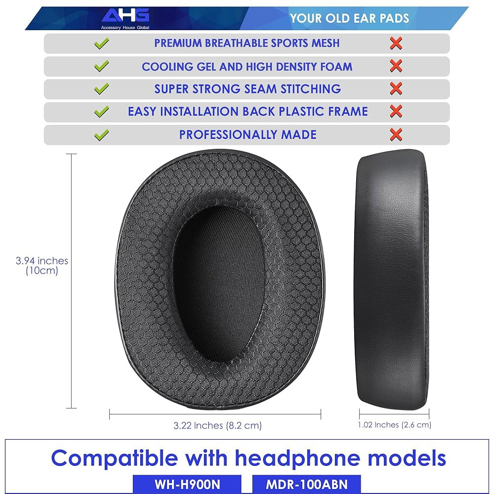 AHG 액세서리 하우스 글로벌 쿨 젤 교체 WH-H900N 이어 패드 /MDR-100ABN 쿠션. 소니 및 MDR-100ABN 헤드폰(블랙)과 호환됩니다. 쿨링 | 간편한 DIY - 상세 이미지 3