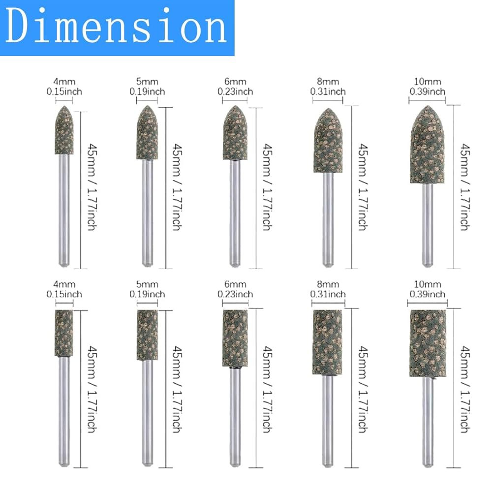 루오케 100Pcs 회전 연마 비트, 1/8인치 생크 고무 및 연마재 장착 공구용 포인트 - 상세 이미지 2