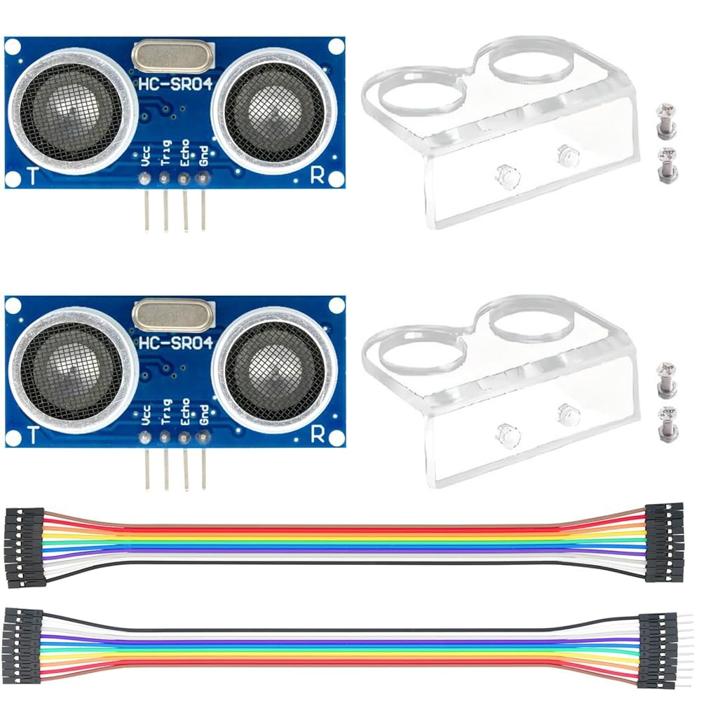 MTDELE 2Pcs HC-SR04 센서 모듈, 아두이노 R3 UNO 메가 XBee 나노 로봇과 호환되며 장착 브래킷 2세트 포함 - 상품 이미지