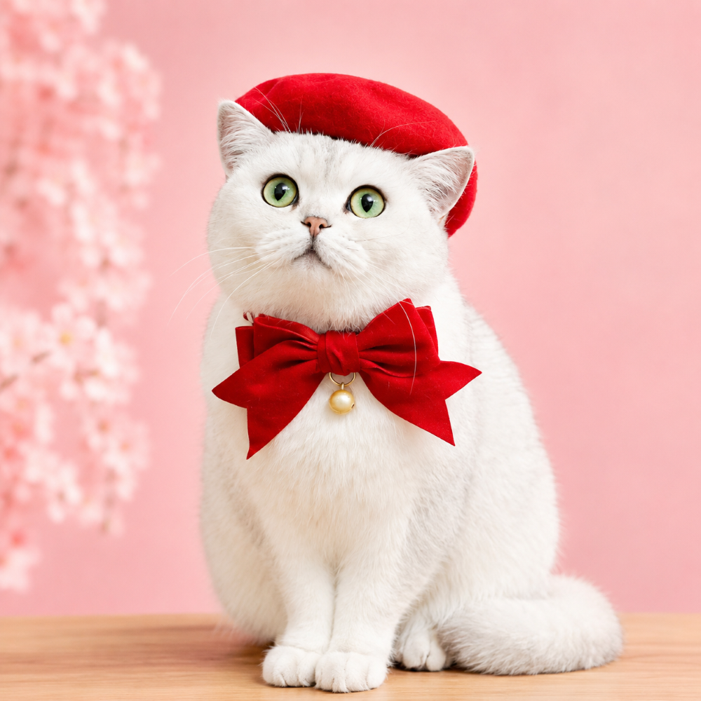 다묘집사 고양이 예술가 베레모 모자 목걸이 세트 - 상품 이미지