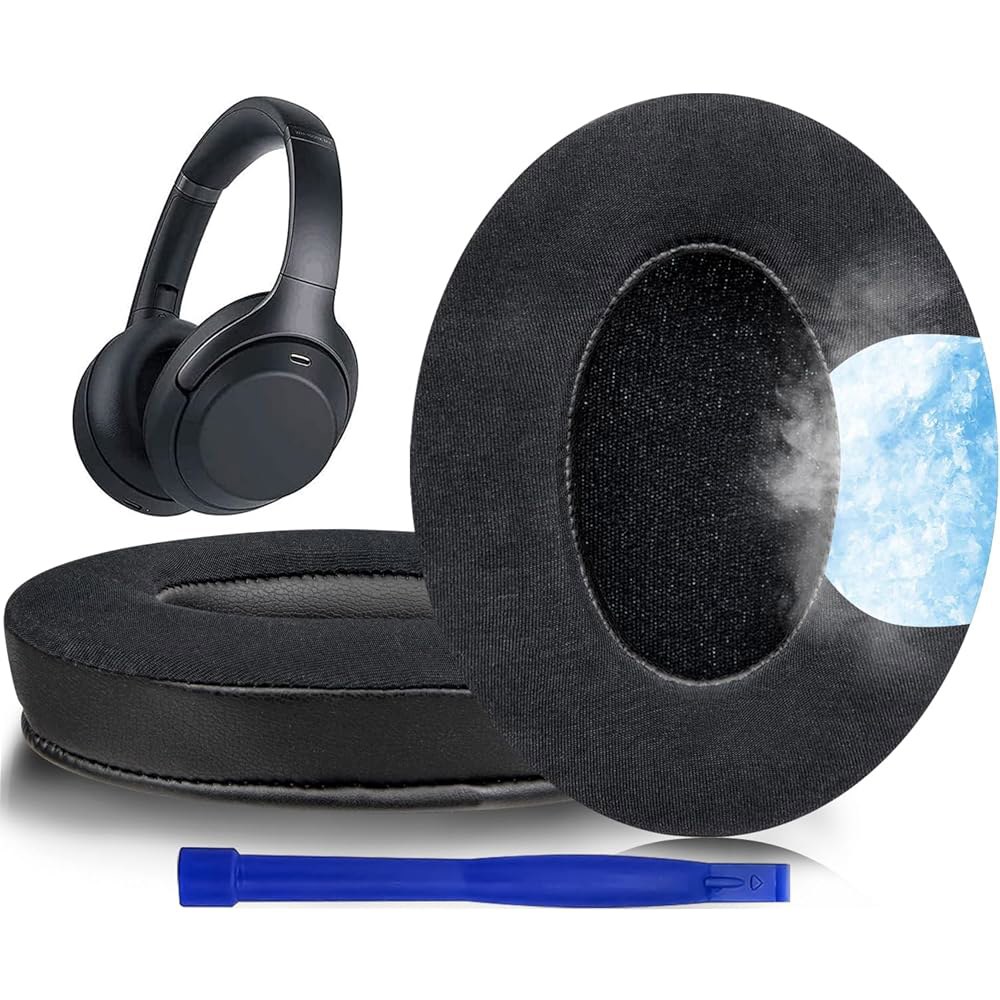 소니 WH-1000XM3(WH1000XM3) 오버이어 헤드폰용 소울윗 쿨링-젤 교체 이어패드, 고밀도 소음 차단 폼이 포함된 이어패드 쿠션, 두께 추가 - 블랙 Black Gold - 상품 이미지