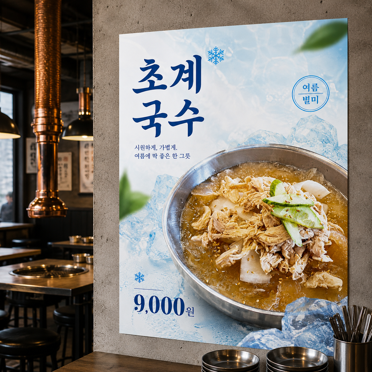 초계국수 포스터 제작 여름 메뉴 인쇄 디자인 식당 B 반광택 인화지 235g A3 - 상품 이미지