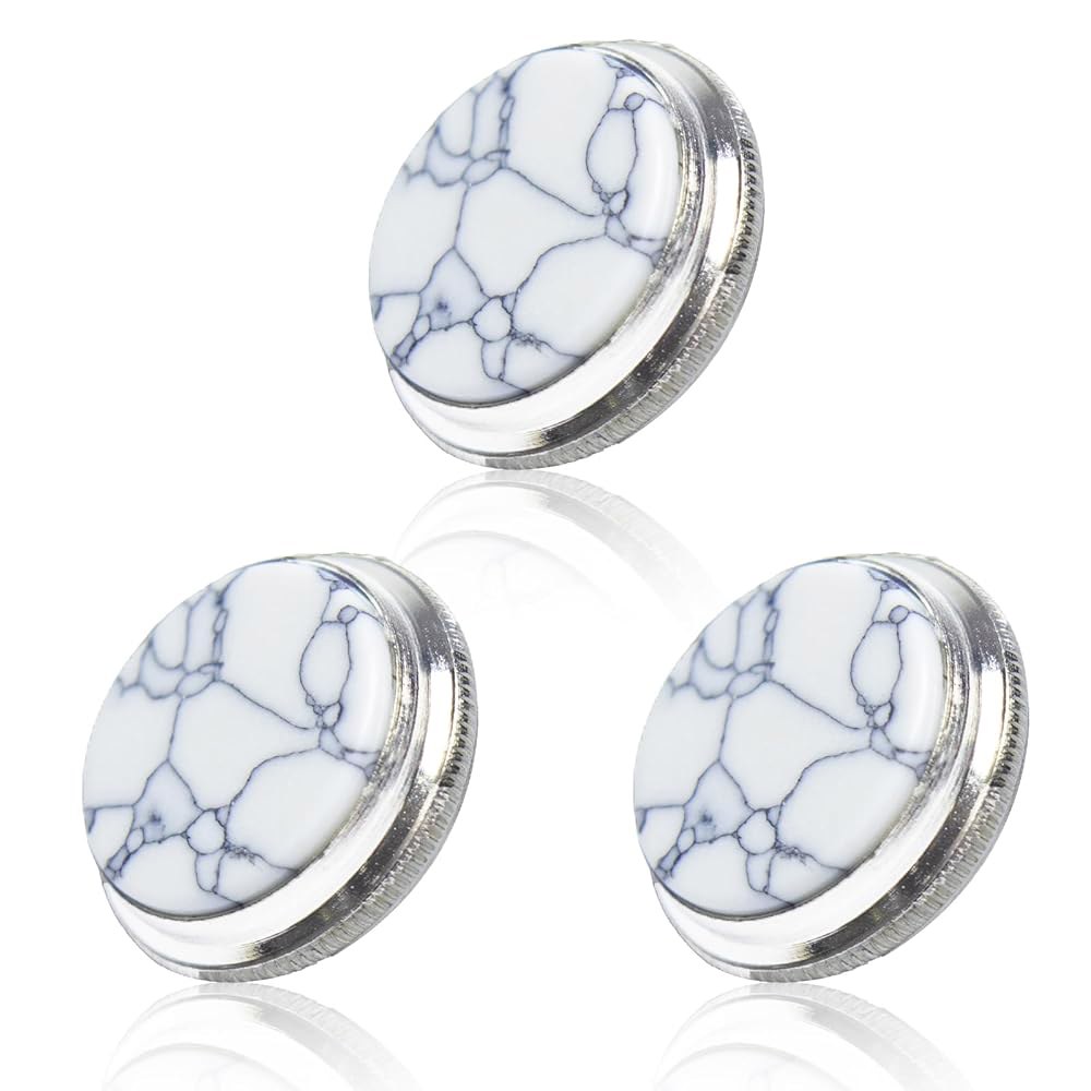 캐시비트 트럼펫 밸브 캡 3Pcs, 핑거 버튼 교체 세트 4mm 나사 직경 0.7mm 피치, 표준 트럼펫용 범용 구리 액세서리(실버 화이트 터쿼이즈) Gold Black Shell - 상품 이미지