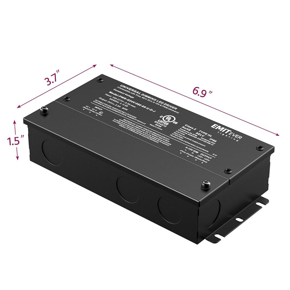 EMITEVER 60W 조광 LED 드라이버, 24V 트라이악 전원 공급 장치, 조명용 AC-DC 변압기, 루트론 및 레비톤 조광기 호환, 방수 IP67 UL 목록, 클래스 - 상세 이미지 3