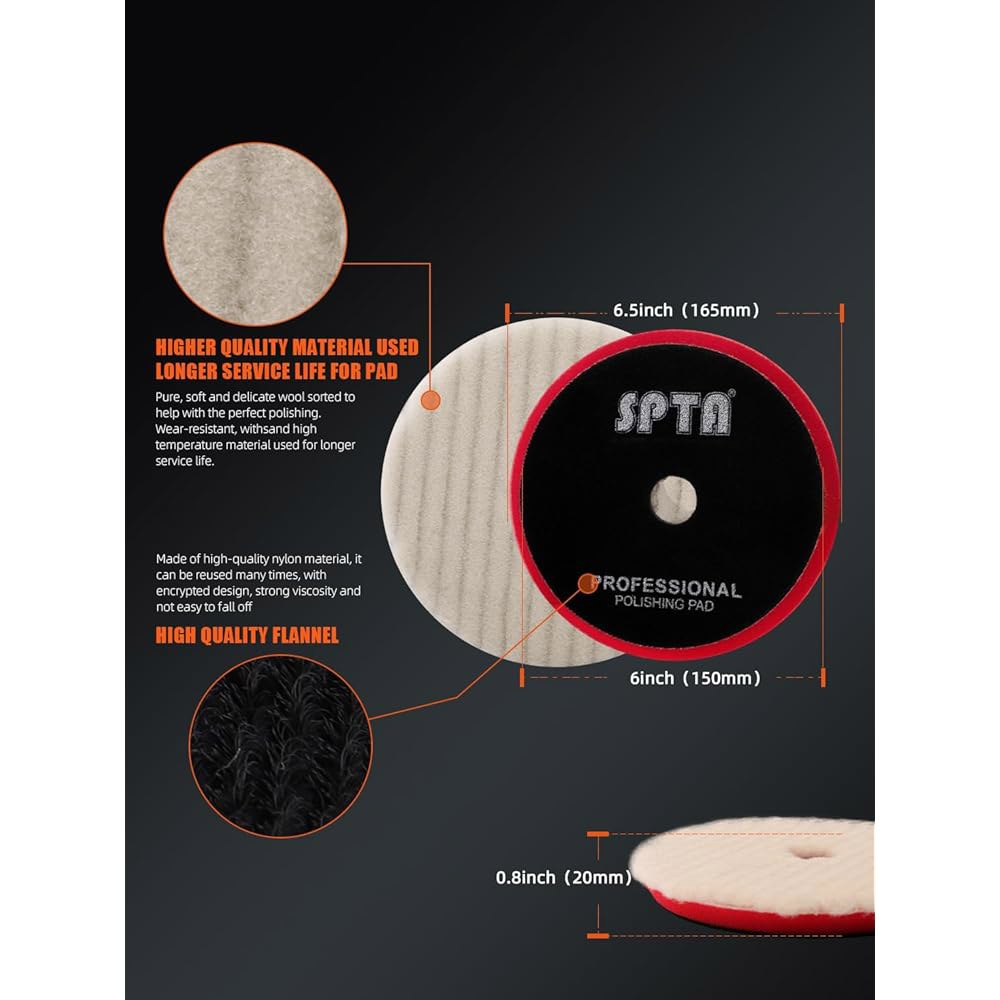 6인치 150mm 백플레이트 컴파운드용 완충 연마 패드, SPTA 7Pc 6.5인치 페이스 차량용 폴리셔 컴파운드, 및 왁싱용 절단 패드 키트 -YL6PADMIX 150mm - 상세 이미지 2