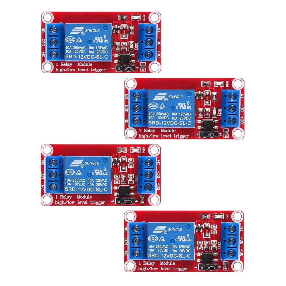 AEDIKO 4pcs DC 12V 릴레이 모듈 1 채널 보드(옵토커플러 절연 지원 높음 또는 낮음) 12V-4pcs - 상품 이미지