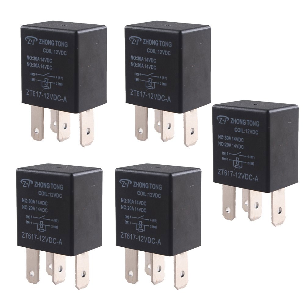 ESSupport 차량용 헤비 듀티 릴레이 스위치 12V 30A SPST 4핀 방수 전기 자동차 팩 5개 30A 4Pin SPST - 상품 이미지