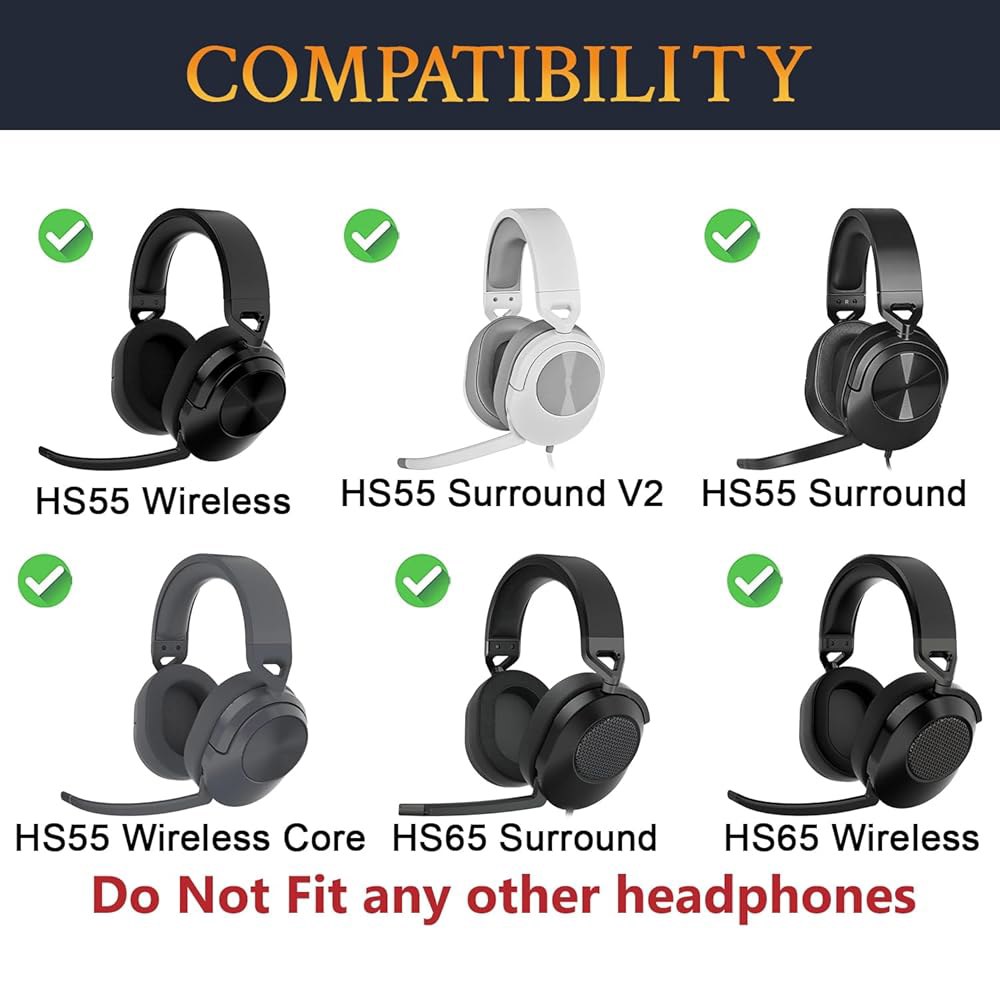 SoulWIT 쿨링-젤 이어패드 교체용 Corsair HS65 /HS55 서라운드 유선, HS55 V2, 무선 코어 게이밍 헤드셋, 고밀도 폼이 포함된 쿠션 - 회색 Black - 상세 이미지 3