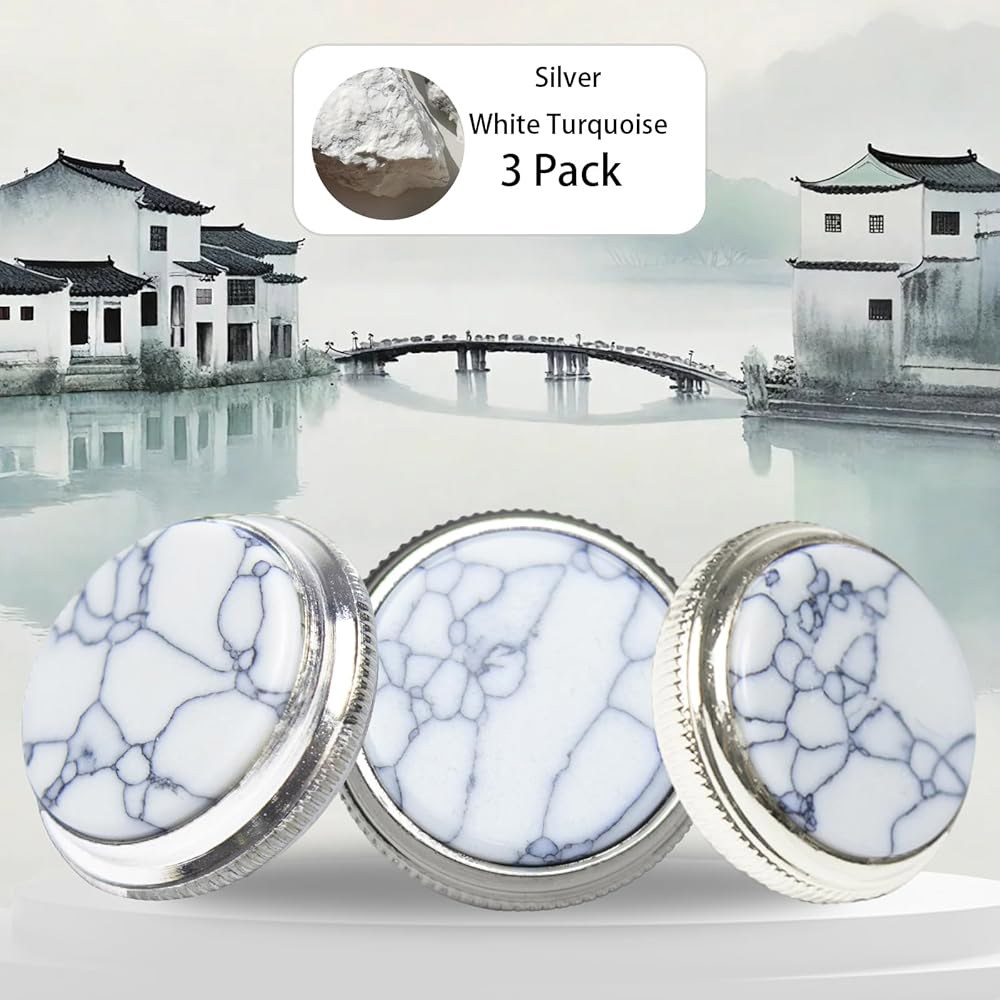 캐시비트 트럼펫 밸브 캡 3Pcs, 핑거 버튼 교체 세트 4mm 나사 직경 0.7mm 피치, 표준 트럼펫용 범용 구리 액세서리(실버 화이트 터쿼이즈) Gold Black Shell - 상세 이미지 3
