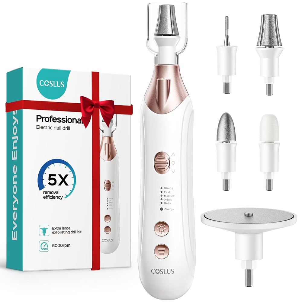 COSLUS C43 프로페셔널 매니큐어 페디큐어 키트, 발톱 손 발 관리를 위한 5-in-1 전기 네일 파일 - 두꺼운 손톱을 넓은 그라인더, 무선, 5단, 남성 여성 시니어 홈 - 상품 이미지