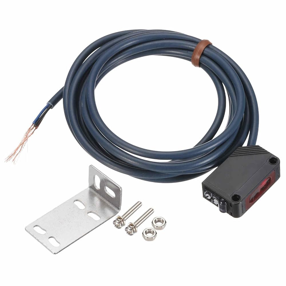 MECCANIXITY E3Z-D81 광전 센서, 200mA 12-24VDC V 확산 반사 스위치 센서 3선 감지 거리 30-200MM 산업용 브래킷(블랙) 포함 - 상품 이미지