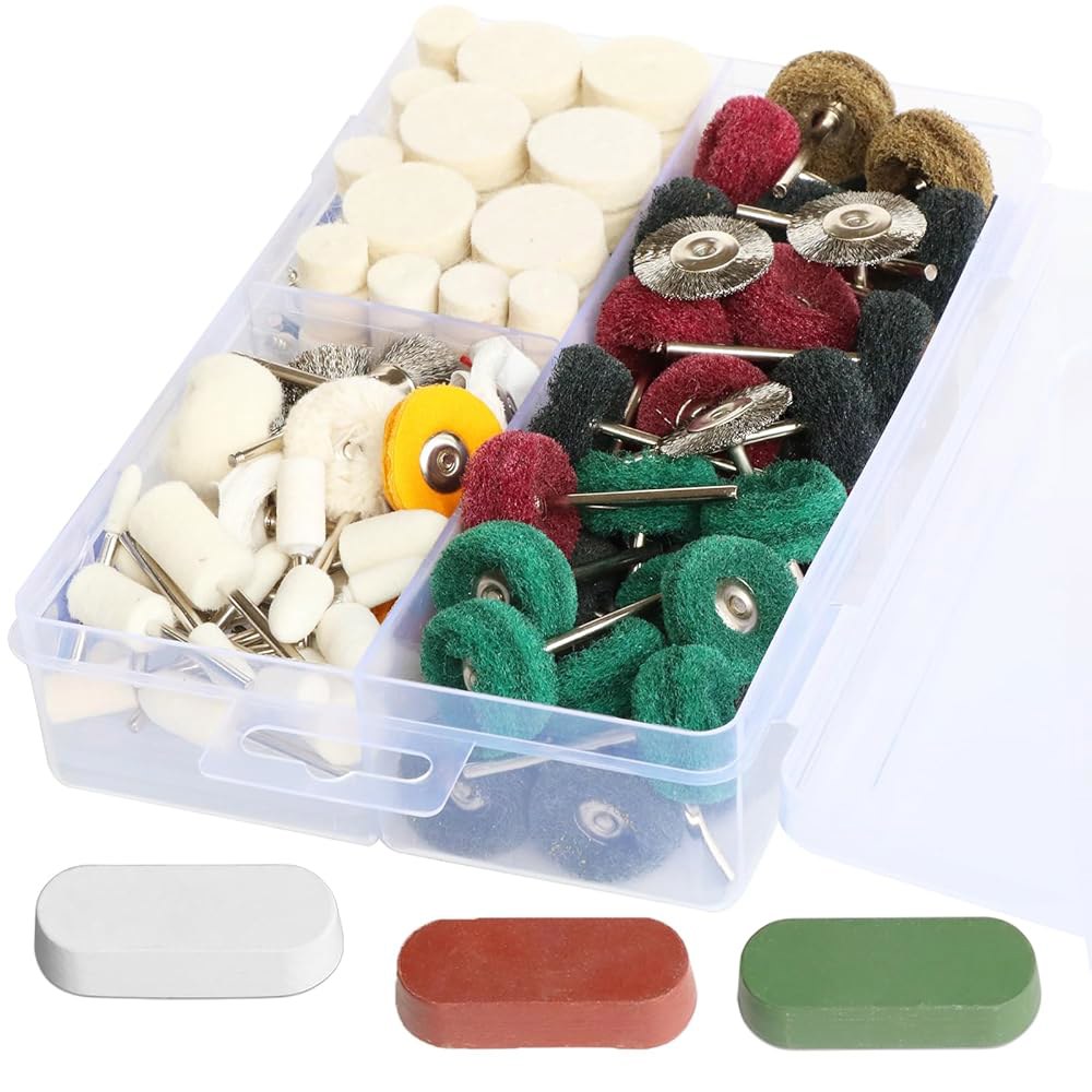 드레멜 연마 키트용 150 PCS 버핑 휠, 회전 공구 액세서리용 휠 세트, 3mm 생크 포함 - 상품 이미지