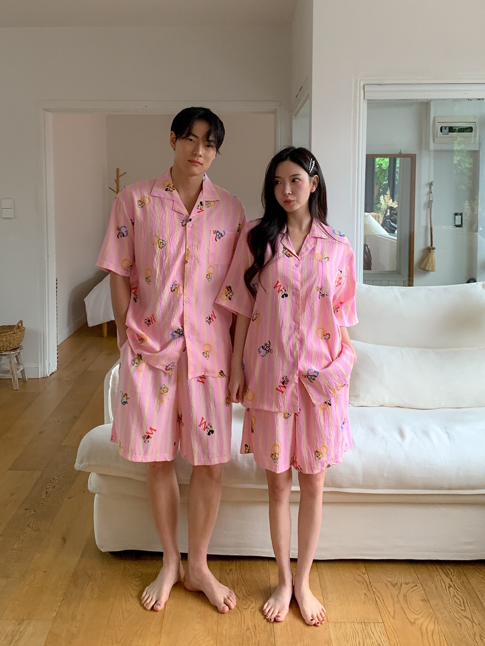 디즈니 알파벳잠옷세트 반팔 반바지 상하의 세트 커플 신혼 여행 홈웨어 파자마룩 이미지 6