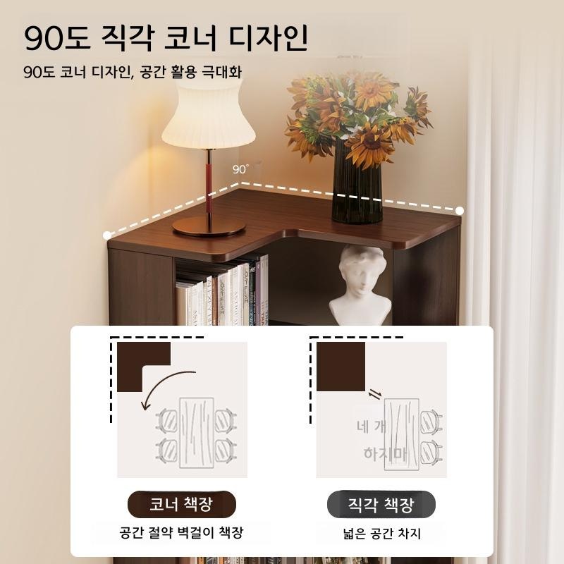 원목 코너 책장 거실 침실 수납 선반 월넛 핑크 3단 40cm - 상세 이미지 3