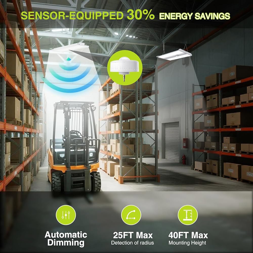 모션 센서가 장착된 300W LED 선형 하이 베이 상점 조명 4팩, 중앙 면적 확대, 45000LM, 120-277V, 0-10V, 5000K, 상업용 조명, UL 창고 산업용 - 상세 이미지 2