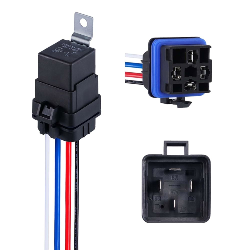 하네스 40/30 AMP 릴레이 스위치가 장착된 Ronybuy 4-PIN 12V DC IP65 방수 - 헤비 듀티 12&16 AWG 통조림 구리 와이어, 혼 스타터 라디에이터 모터 - 상품 이미지
