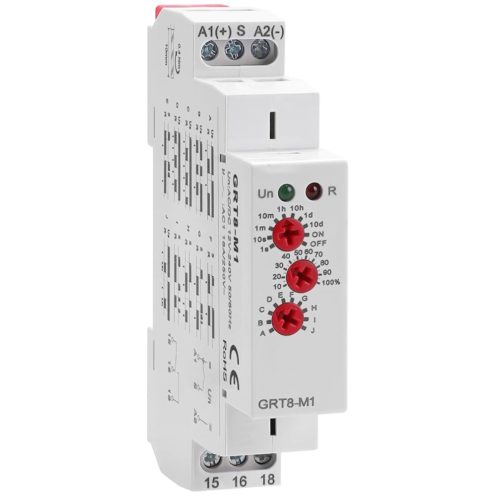 다기능 시간 릴레이, GRT8-M1 AC DC 12-240V에서 16A 지연 켜짐, 10 릴레이 타이머 제어 기능 모드 DIN 철도 전자 0.1초에서 10일 동안 넓은 범위 제공 - 상품 이미지