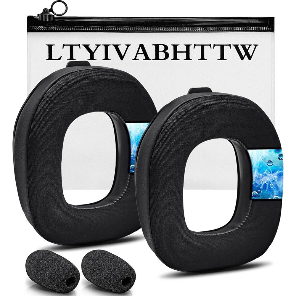 Astro A40 TR 전용 쿨링 젤 교체 이어패드, LTYIVABHTW 제작, 시원한 느낌의 원단, 향상된 내구성, 마이크 폼 | 블랙 - 상품 이미지