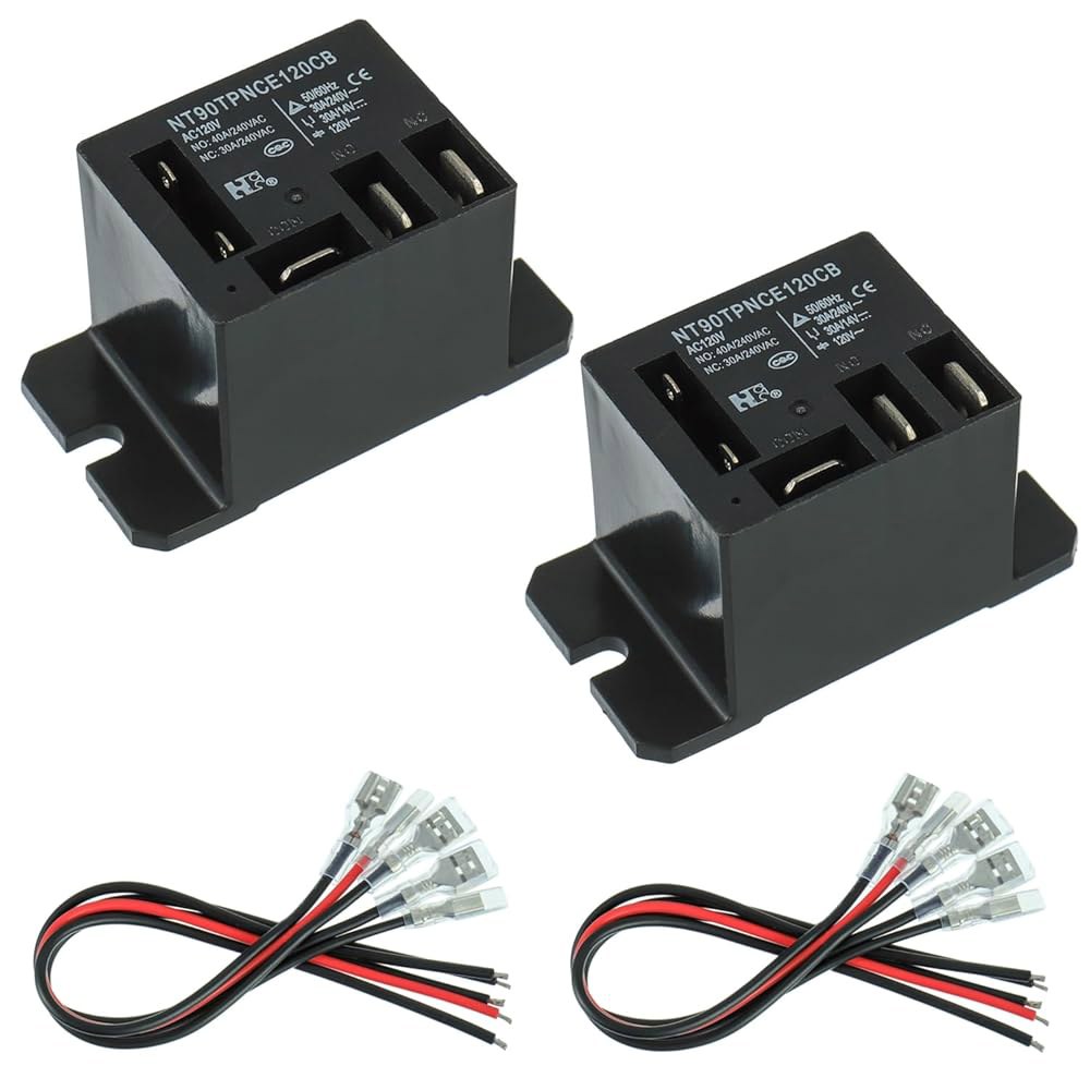 EPLZON NT90-AC120V-10X 파워 릴레이 AC 120V 코일 120V, 플랜지 장착 및 10개의 퀵 커넥트 단자 와이어 미니 릴레이(2개들이 팩) 포함 DC 12V - 상품 이미지