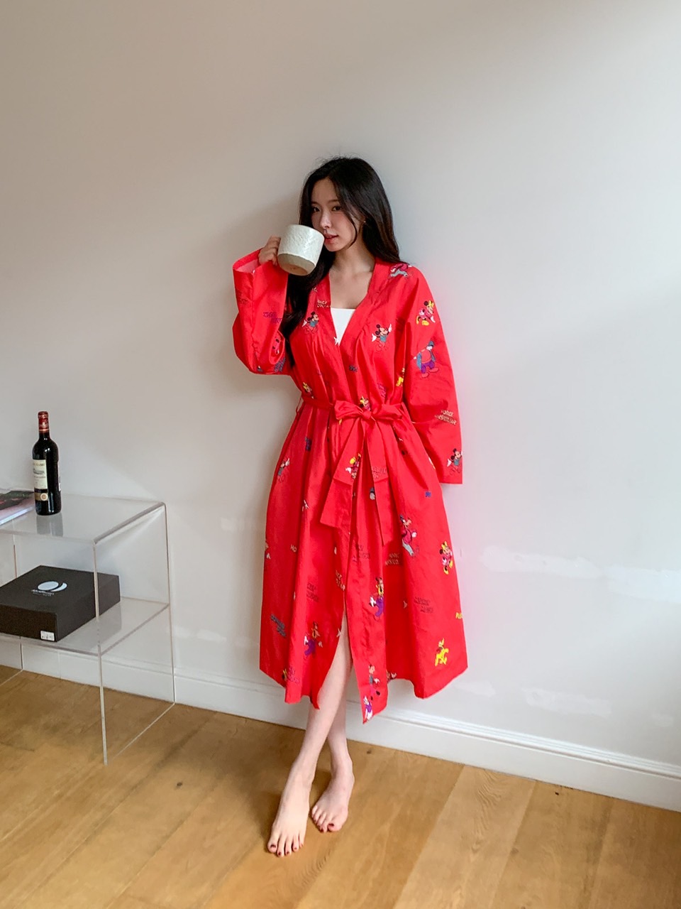 디즈니 프렌즈로브 유니크 캐릭터 가디건 여름 비치웨어 홈웨어 가운 커플 아이템 - 상품 이미지