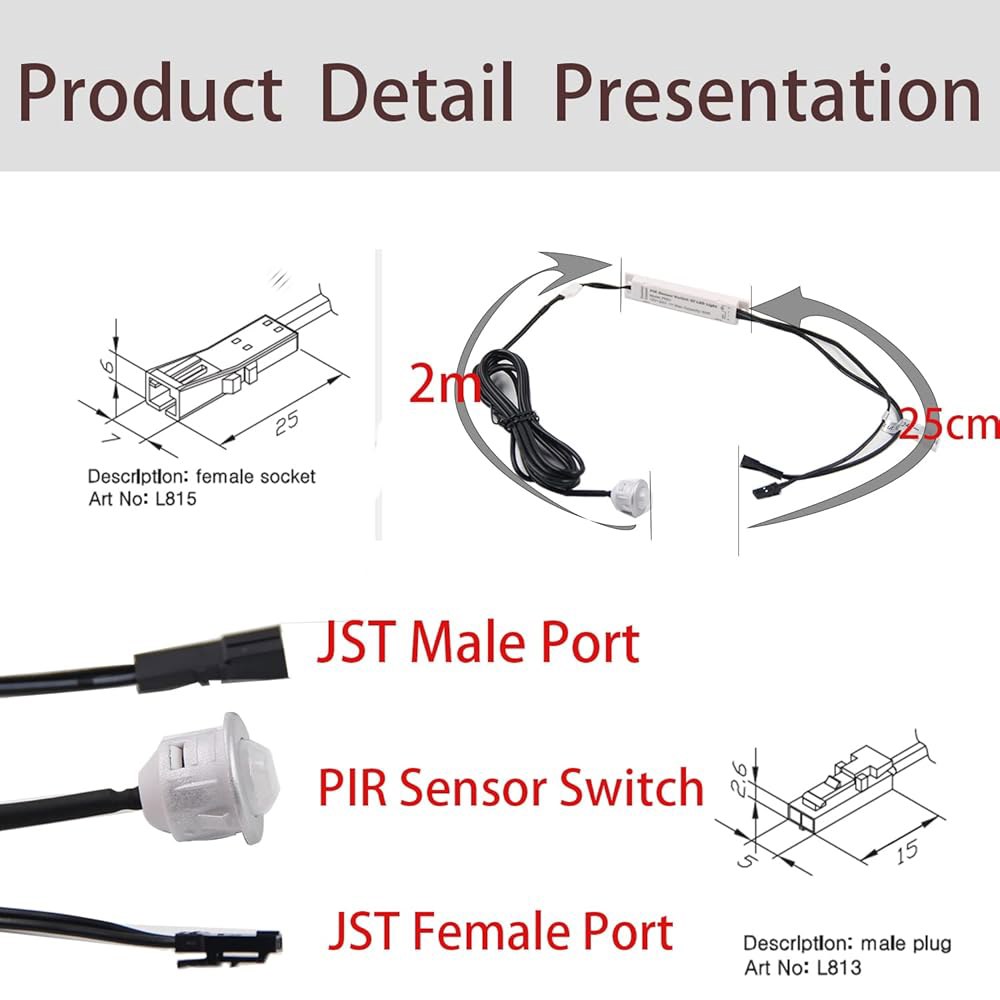 VST 모션 센서 조명 스위치, 근접 캐비닛 아래 옷장 조명을 위한 LED 자동 위치 12V JST 남녀 옷장(DC 12-24V) 카운터 Recessed Mount - 상세 이미지 2