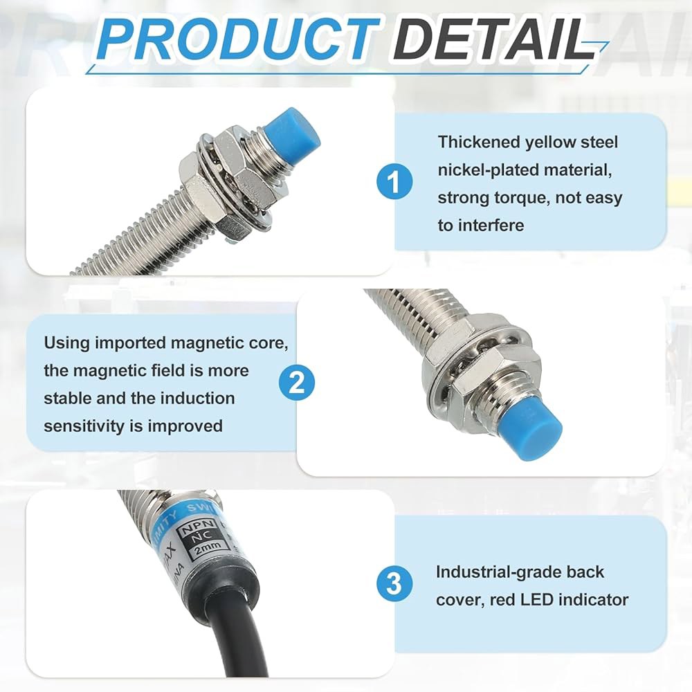 MECCANIXITY 4Pcs 유도 근접 센서, PNP NC M12 DC 6-36V 300mA 스위치 감지기 접근 센서 4mm 3 와이어 산업 자동화 LJ12A3-4-Z /AY - 상세 이미지 3