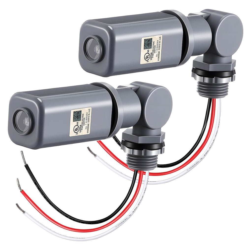 CEOighe 2팩 전자 사진 제어 스위치, 황혼부터 새벽까지 고정 마운트 조명 센서, LED HID 가로등용 120 u2013277VAC 야외 포토셀, 방풍 자동 온/오프 - 상품 이미지