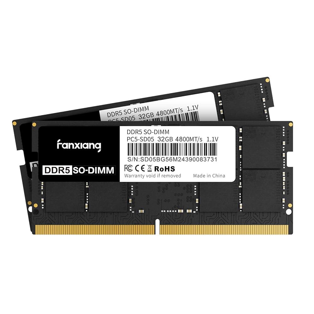 판샹 SODIMM DDR5 4800MHz RAM 64GB 키트(2 x 32GB), CL40 1.1V 262 핀 노트북 메모리 모듈 RAM, 향상된 게임 성능과 부드러운 멀티태스킹을 - 상품 이미지