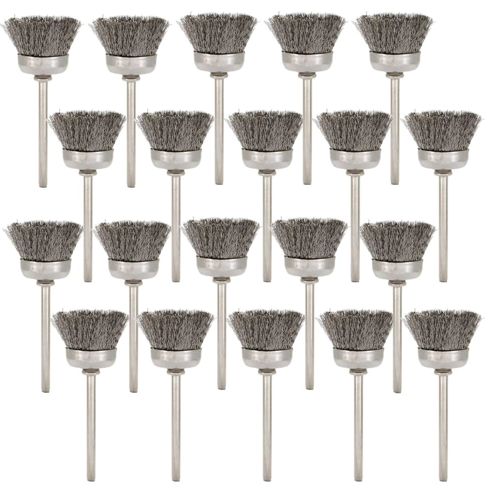 20PCS 와이어 브러시 - 금속 녹 제거, 연마, 청소 직경 25mm, 샤프트 3mm 버, 먼지 및 산화물 층 제거 거친 표면 처리 산업 DIY 애호가를 위해 설계됨 - 상품 이미지