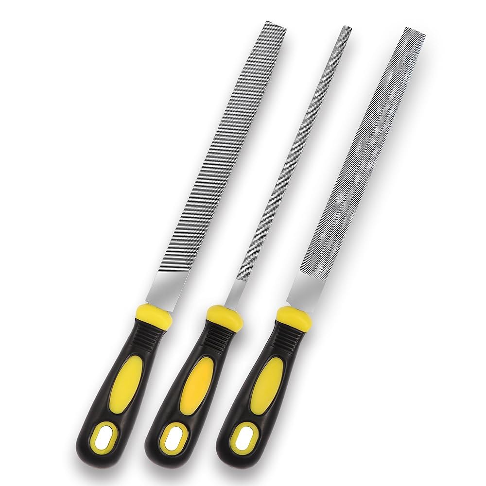 pwkauka 3Pcs 금속 파일 세트, 8인치 전문가용 고탄소강 파일, 평평한, 둥근, 반원형 포함, 목재 스무딩 성형 디버링을 위한 내구성 있는 핸드 작업 - 상품 이미지