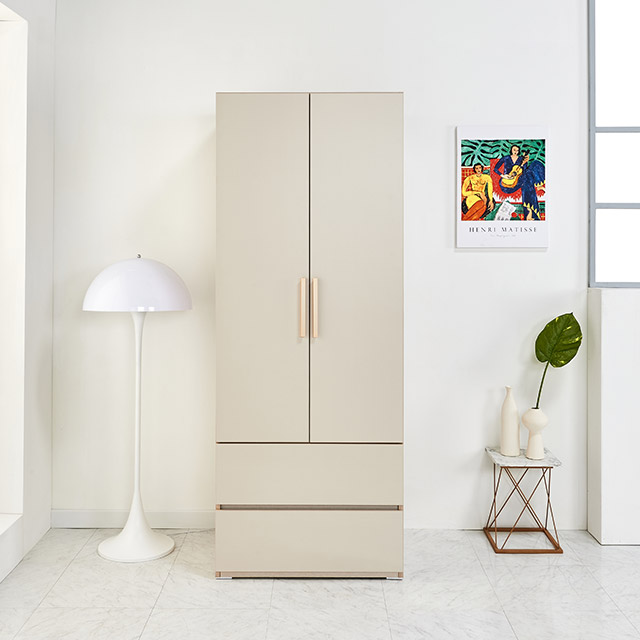 가구의서 B19 높은 옷장 800x620x2080mm, 2단서랍형, 베이지그레이 - 상품 이미지