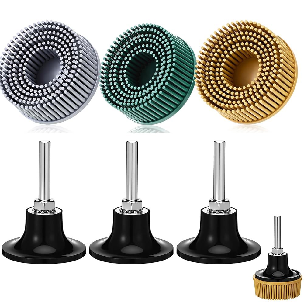 Dansib 3, 6mm 섕크 부착이 가능한 2인치 브리스틀 디스크 세트, 연마 및 연마용 그릿 50 / 80 120, 금속용 교체 코팅 제거 디스크, 드릴 회전 도구(멀티컬러)와 - 상품 이미지