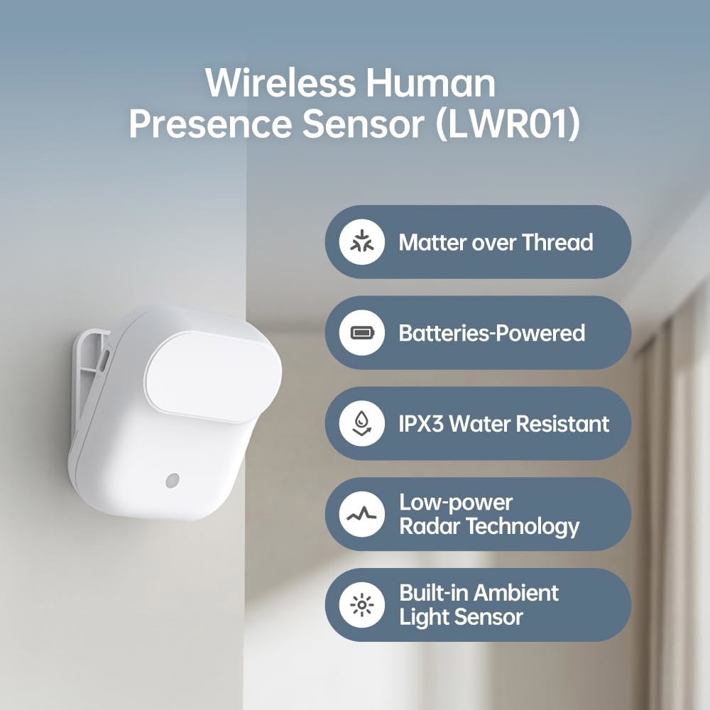 라페어 무선 인체 존재 센서 LWR01, mmWave 레이더, 점유 및 모션 센서, 배터리 구동, IPX3 방수, 실 위의 물질, 스레드 호환 스마트 홈 허브/라우터 필요 - 상세 이미지 2