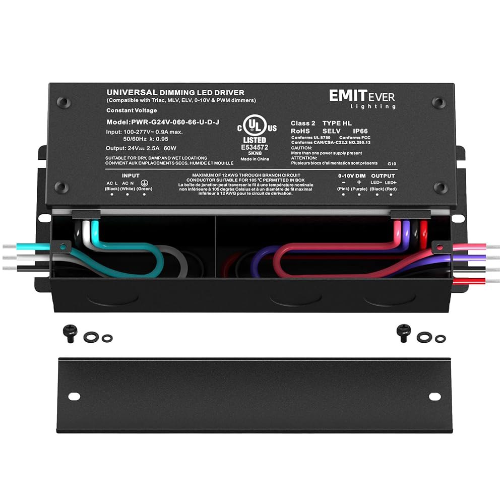 EMITEVER 60W 조광 LED 드라이버, 24V 트라이악 전원 공급 장치, 조명용 AC-DC 변압기, 루트론 및 레비톤 조광기 호환, 방수 IP67 UL 목록, 클래스 - 상세 이미지 2