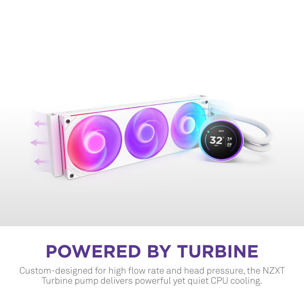 NZXT 크라켄 엘리트 360 RGB 2024 - AIO CPU 액체 냉각기 360mm 라디에이터 F360 코어 팬 맞춤형 2.72인치 IPS LCD 터빈 펌프 AMD AM5, - 상세 이미지 2